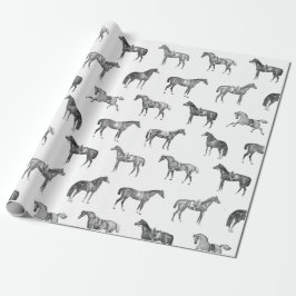 Papel De Presente Elegant Vintage Black White Saddled Horses