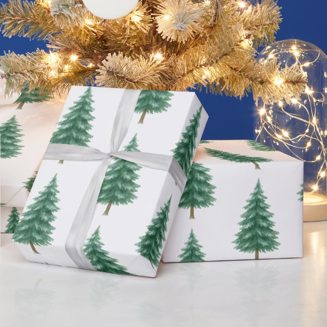 Papel De Presente Elegant Watercolor Christmas Tree Wrapping Paper (Feriados)