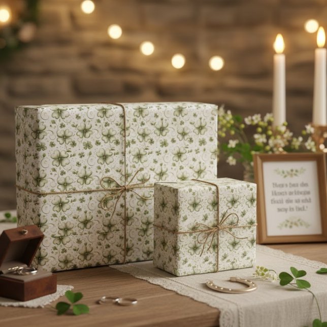 Papel De Presente Elegant Watercolor Green Clover Shamrocks Pattern (Criador carregado)