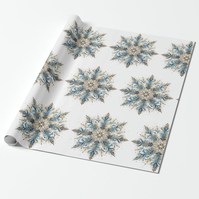 Papel De Presente Elegant White, Gold and BlueChristmas Wrapping  (Desenrolado)