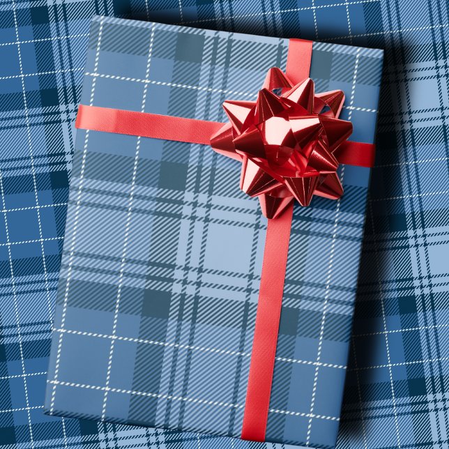 Papel De Presente Elegant Winter Blue Tartan Plaid Gender-Neutral (Criador carregado)
