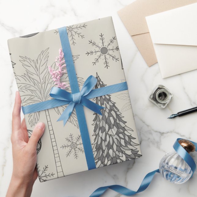 Papel De Presente Elegant Winter Snowflake Monochromatic Christmas (Presentear)