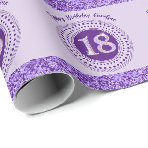 Papel De Presente Elegante 18º Aniversário Glitter Roxo com Stripes