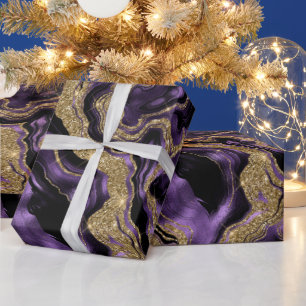Papel De Presente Elegante Aniversário de Ágata Brilhante Roxo e Dou