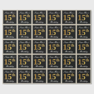 Papel De Presente Elegante, aniversário do ouro do falso 15o + Nome
