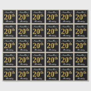 Papel De Presente Elegante, aniversário do ouro do falso 20o + Nome