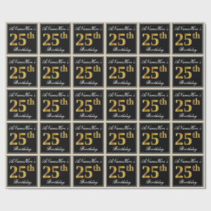 Papel De Presente Elegante, aniversário do ouro do falso 25o + Nome