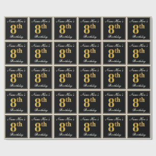 Papel De Presente Elegante, aniversário do ouro do falso 8o + Nome