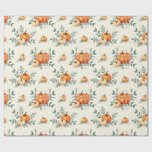 Papel De Presente Elegante Aquarela de Abóbora de Outono e Eucalipto