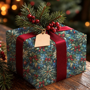 Papel De Presente Elegante Arco Coquete de Vidro Colorido Azul Natal