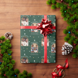 Papel De Presente Elegante Arco de Natal Moderno Foto Verde 2