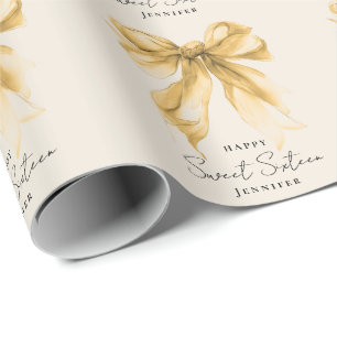 Papel De Presente Elegante Arco de Ouro Coquette Script Festa Sweet