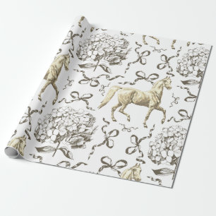 Papel De Presente Elegante Arcos de Hydrangea Cavalos Beige White To