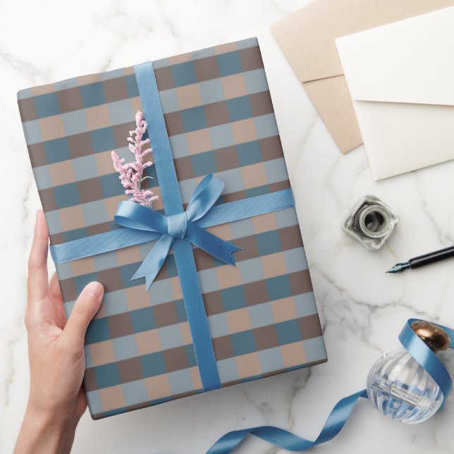 Papel De Presente Elegante Arona Azul e Moca (Presentear)