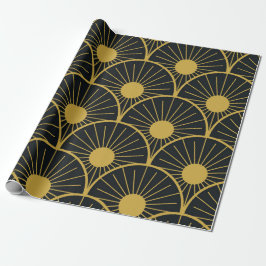 Papel De Presente Elegante Art Deco Dourado padrão solar em preto