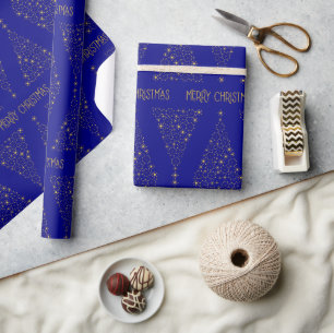 Papel De Presente Elegante Árvore de Natal de Pinheiro em Azul Naval