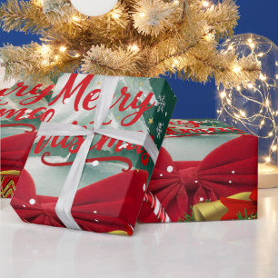 Papel De Presente Elegante Árvore de Natal em Aquarela & Férias