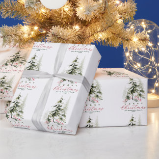 Papel De Presente Elegante Árvores de Pinheiro Natal em Aquarela Rús