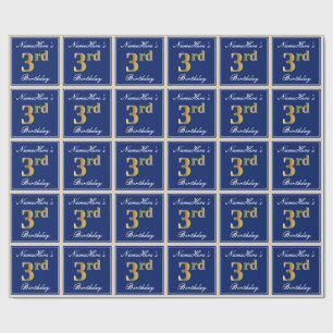 Papel De Presente Elegante, azul, aniversário de 3 anos do ouro do