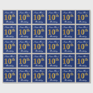 Papel De Presente Elegante, azul, aniversário do ouro do falso 10o 