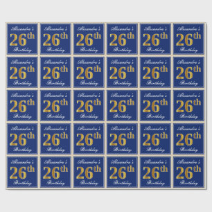Papel De Presente Elegante, azul, aniversário do ouro do falso 26o 