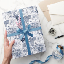 Elegante azul branco padrão floral partido Vintage