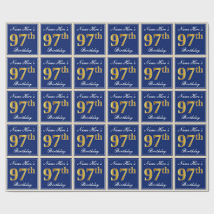 Papel De Presente Elegante, Azul, Dourado Falso Aniversário de 97 an