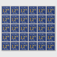 Elegante, Azul, Faux Dourada 12 Aniversário + Nome