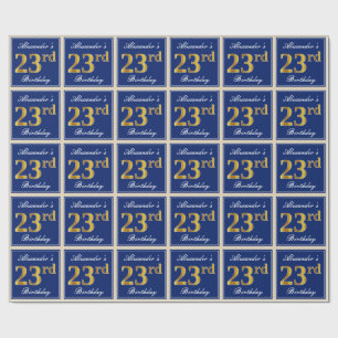 Papel De Presente Elegante, Azul, Faux Dourado 23º Aniversário + N
