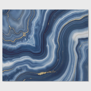 Papel De Presente Elegante Azul Marinho Dourado Mármore Líquido Abst