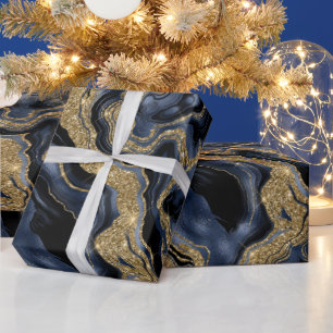 Papel De Presente Elegante Azul Marinho e Brilho Dourado Agata Anive
