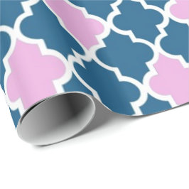 Papel De Presente Elegante, azul-marinho-tenda, quatrefoil rosa