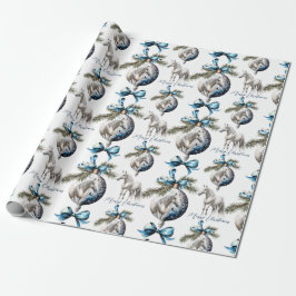 Papel De Presente Elegante azul-natalino equestre branco