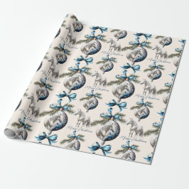 Papel De Presente Elegante azul-natalino equestre branco