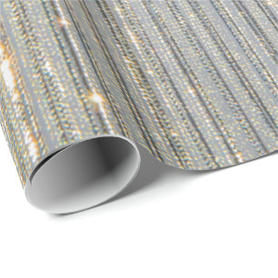 Papel De Presente Elegante Azul Poeirento Dourado & Prata Brilho Abs