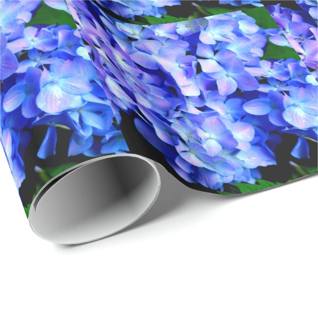 Papel De Presente Elegante azul-púrpura magenta hidrangea floral (Ponta do rolo)