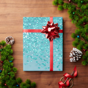 Papel De Presente Elegante Azul Turquesa Brilho Ombre em Cascata 