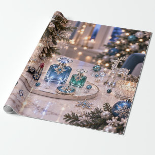 Papel De Presente Elegante Beleza de Natal Azul Verde