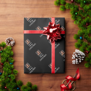 Papel De Presente Elegante Black Photo Script Name Feliz Natal