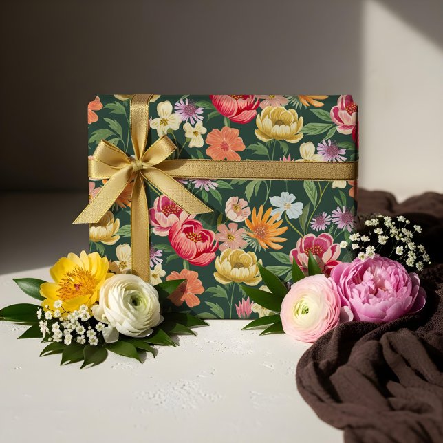 Papel De Presente Elegante Blooming Floral Jardim Botânico Girly (Elegant Blooming Floral Botanical Garden Girly Wrapping Paper)