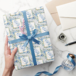 Papel De Presente Elegante Blue Floral Happy Birthday