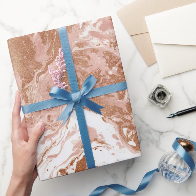 Papel De Presente Elegante Blush de Ouro Rosa com Padrão Abstrato Br (Presentear)