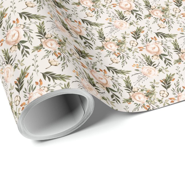 Papel De Presente Elegante Boho Floral Ivory Terracotta (Ponta do rolo)