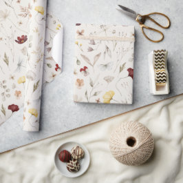 Papel De Presente Elegante Boho Flores SilvestresFolhagens 