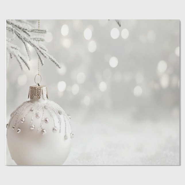 Papel De Presente Elegante Bola de Natal Branca Feriado  (Aberto)
