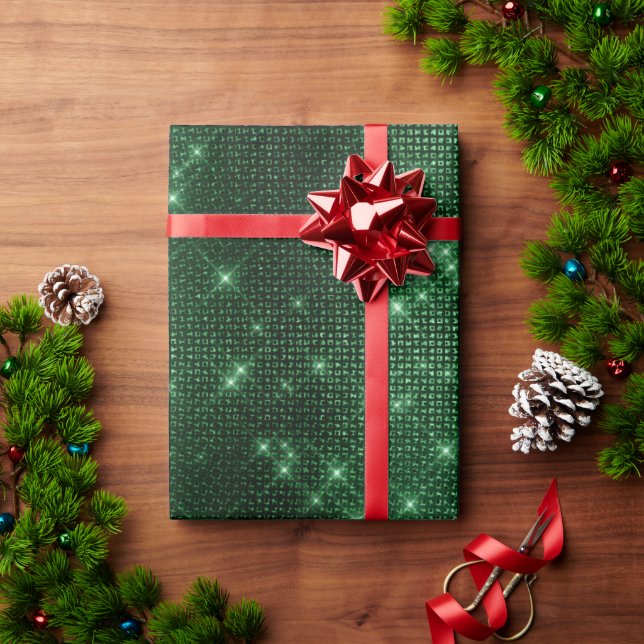 Papel De Presente Elegante brilho verde moderno e feminino (Presente de Natal)