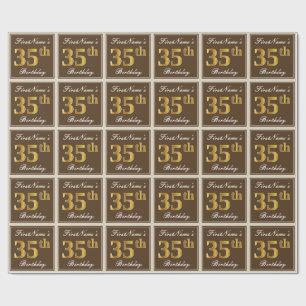 Papel De Presente Elegante, Brown, aniversário do ouro do falso 35o