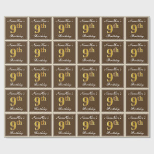Papel De Presente Elegante, Brown, aniversário do ouro do falso 9o 