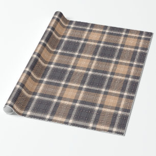 Papel De Presente Elegante Brown Bege Xadrez Escura Verificada