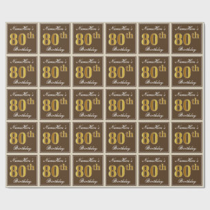 Papel De Presente Elegante, Brown, Faux Dourada 80 Birthday + Nome